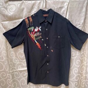 Vintage Tori Richard Embroidered Christmas Aloha Shirt